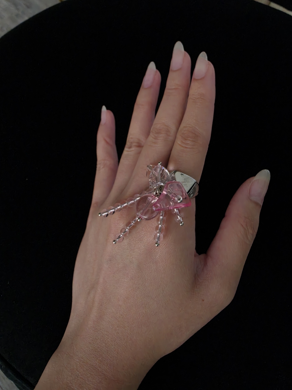Pink Crystal Floral Statement Ring by
